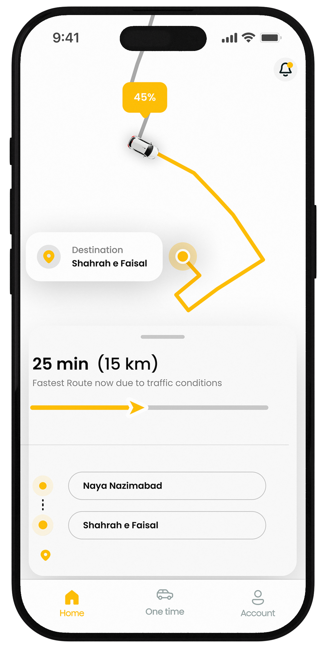 The Shareide app showing a shared ride to Shahrah-e-Faisal with the per-seat fare