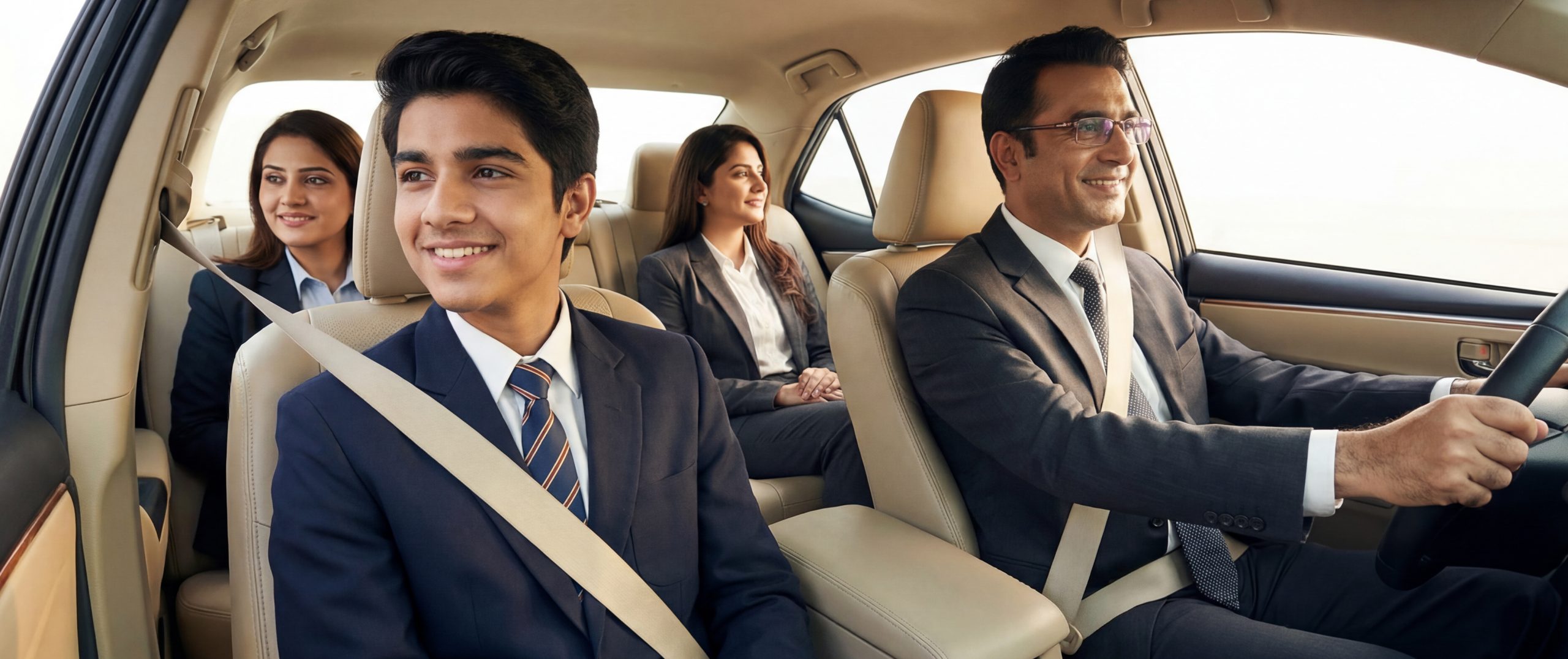 Carpooling in Pakistan - commuters sharing a car